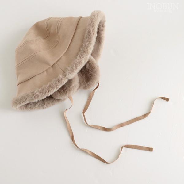 帽子 【在庫限り終了】ファーイヤマフバケット ハット ベージュ 秋冬 帽子 バケットハット 耳当て付...