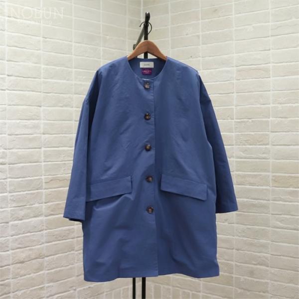 sosotto ナイロンLIBERTY裏地ノーカラーコート Sleeping Rose ブルー