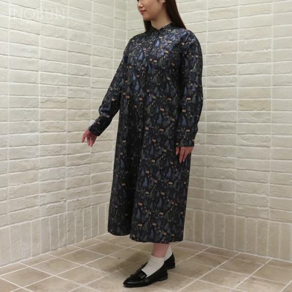 Parkes バンドカラーシャツワンピース 30ビエラ 森の中の家 ネイビー セール