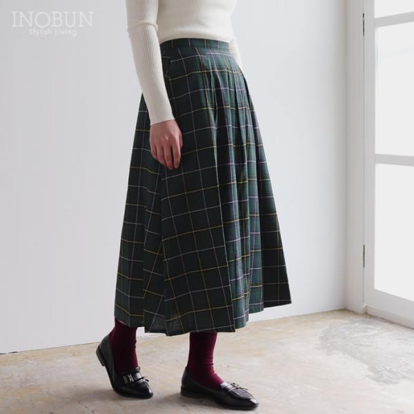 Parkes サドル釦タックスカート チェック グリーン系