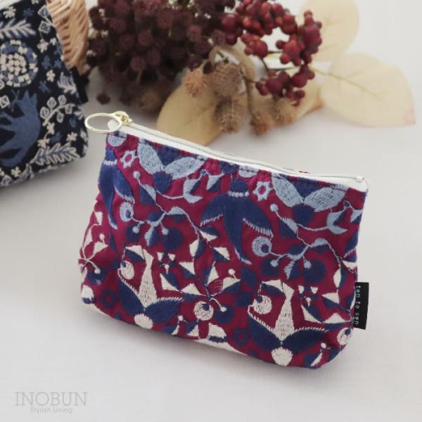 ten to sen BASICポーチ バード パープル 点と線模様製作所生地 化粧ポーチ 底マチ ...