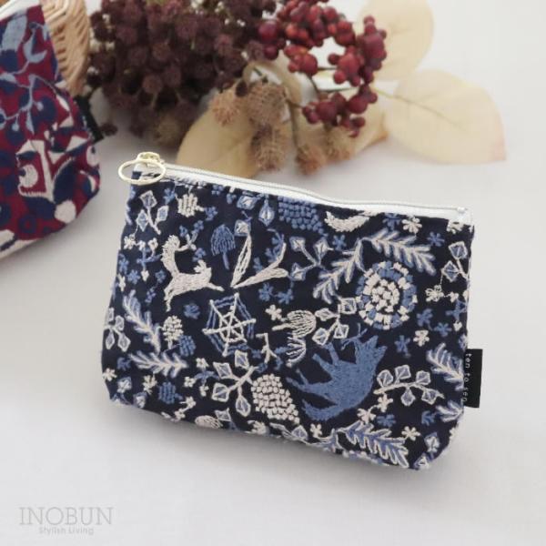 ten to sen BASICポーチ キツネノ小道 ネイビー 点と線模様製作所生地 化粧ポーチ 底...