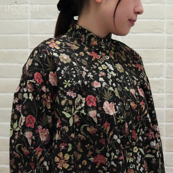 Coupole LIBERTY切替ギャザーブラウス Floral Eve ブラック系