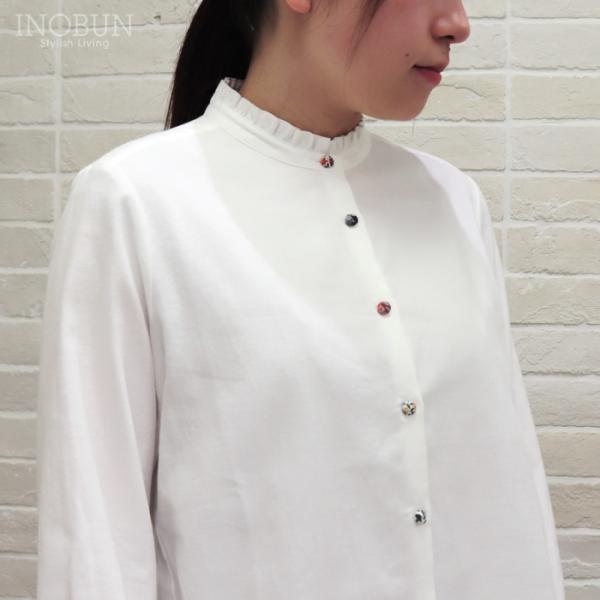 Parkes リバティくるみボタン スタンドフリルシャツ 30ビエラ ナチュラルピーチワッシャー オ...