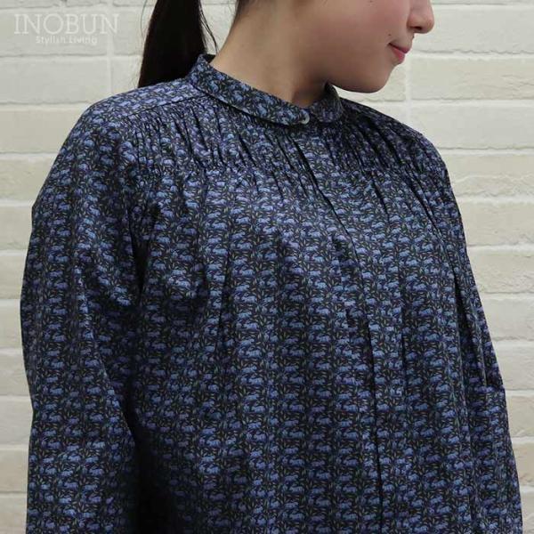 sosotto LIBERTY タナローンチビ衿シャーリングブラウス Cotton Tail NV