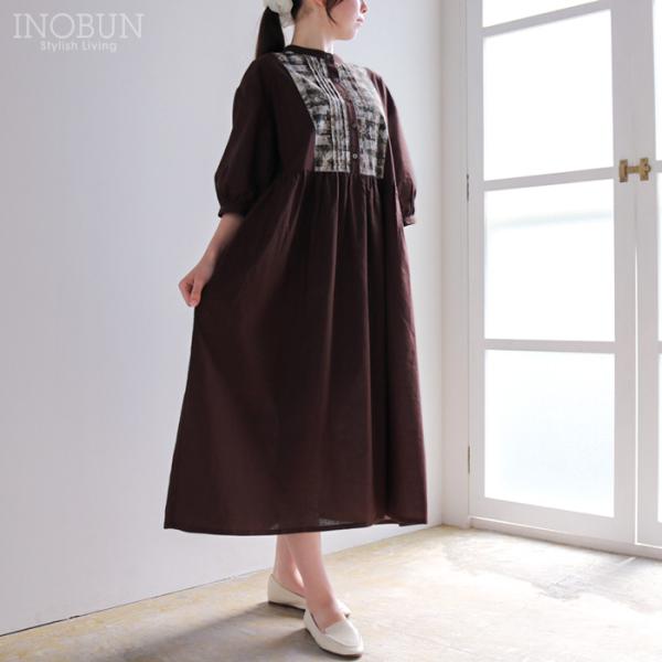 sosotto 綿麻リバティ ビブヨークワンピース 7分袖 Archive Gingham DBR ...