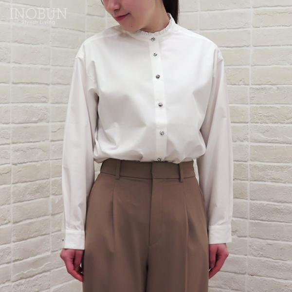 Parkes LIBERTY くるみボタン スタンドフリルドロップショルダーシャツ ブラウス 50/...