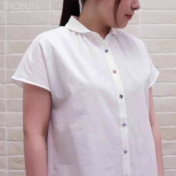 Parkes リバティ くるみボタン タイプロード桐七炊き加工 丸衿スキッパーシャツ 半袖 Mサイズ...