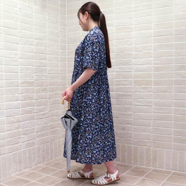 Parkes LIBERTY ウエストシャーリングワンピース Hakuba/YE 5分袖