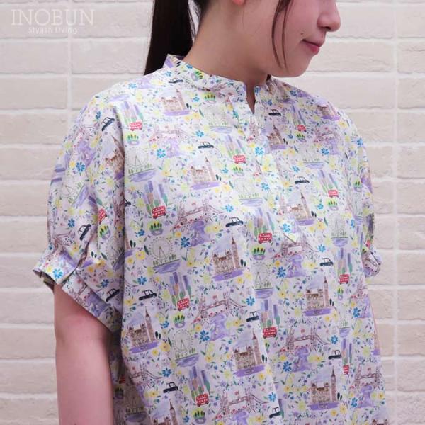 Coupole LIBERTY スキッパー襟ブラウス 半袖 PRIDE-GRN リバティ