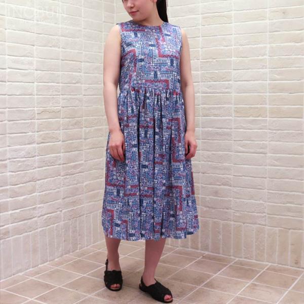 Crespi リバティ ウエスト切り替えギャザーワンピース ノースリーブ 38サイズ Tudor B...