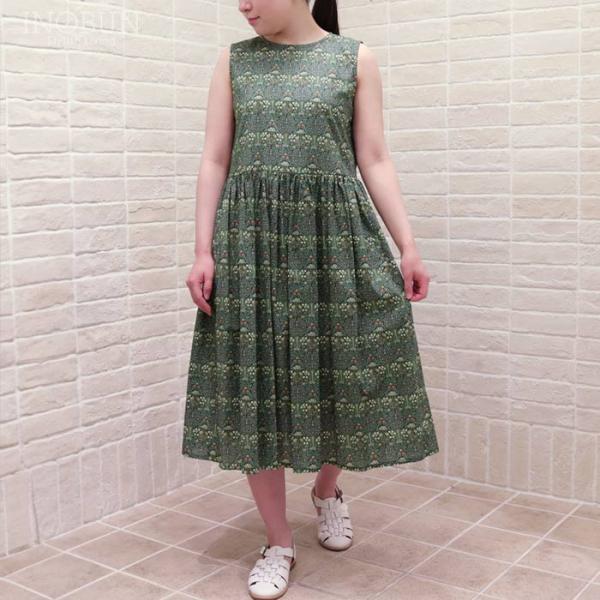 Crespi リバティ ウエスト切り替えギャザーワンピース ノースリーブ Hanley Forest...