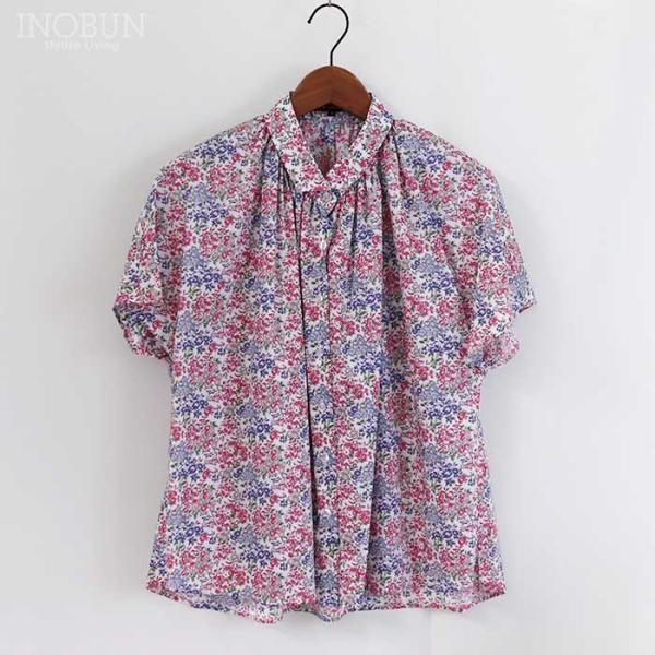 J.Sloane LIBERTY 衿ぐりギャザーふんわりブラウス Tom/AE/52 半袖