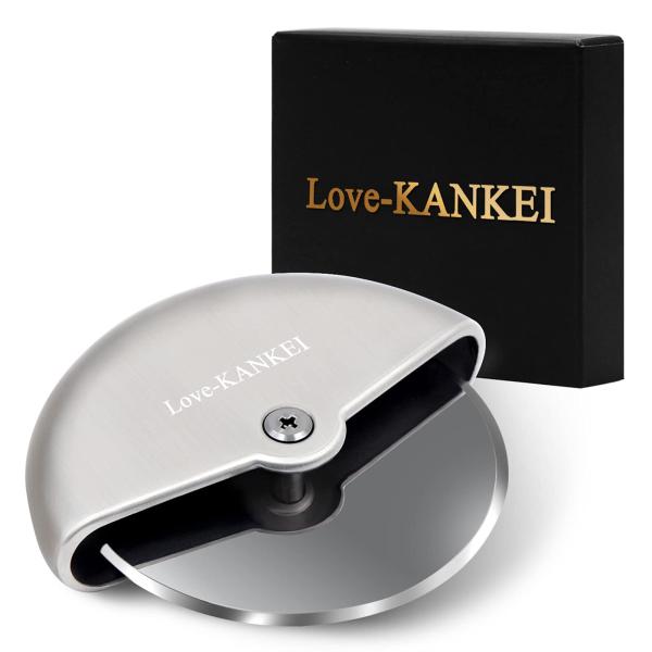 Love-KANKEI ピザカッター 家庭 事務 キャンプ 回転式 耐久性 コンパクト収納 ステンレ...