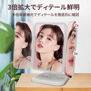 女優ミラー 卓上ミラー 三面鏡 LEDライト付...の詳細画像3