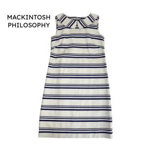 中古 マッキントッシュフィロソフィー MACKINTOSH PHILOSOPHY ノースリーブ ワンピース 膝丈 ボーダー柄 レディース サイズ38｜inotori