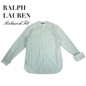 中古 ラルフローレン RALPH LAUREN Relaxed Fit 長袖 シャツブラウス ライトブルー ダブルカフス レディース サイズ2｜inotori