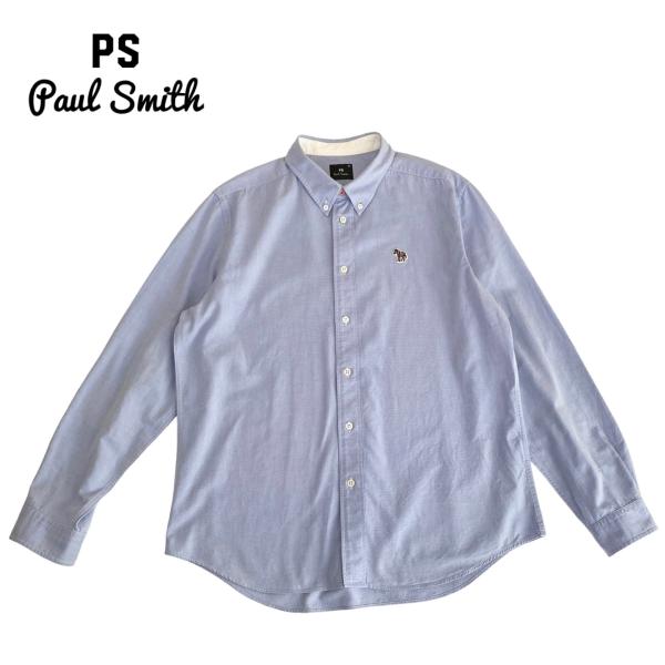 中古 ポールスミス PS PaulSmith 長袖 ボタンダウン シャツ ライトブルー ゼブラ メン...