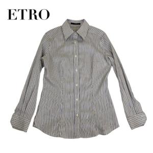 中古 エトロ ETRO 長袖 シャツブラウス ストライプ柄 イタリー製 M〜Lサイズ 相当 レディース 30代 40代 50代｜inotori