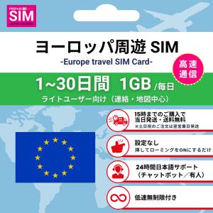 ヨーロッパ周遊 SIMカード 毎日1GB データ通信専用 プリペイド 高速データ 低速無制限 選べる日数 挿すだけ簡単 最短当日発送 日本語サポート