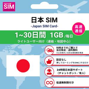 日本 SIMカード 毎日1GB データ通信専用 プリペイド 高速データ 低速無制限 選べる日数 挿すだけ簡単 最短当日発送 日本語サポート