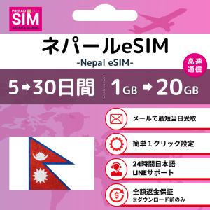 [ネパール eSIM] データ専用 プリペイド 最短即日メール配信 容量 日数選択可 低速無制限付 日本語サポート 利用期限なし 実店舗販売