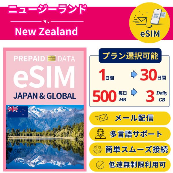 ニュージーランド eSIM NewZealand データ専用｜最短即日メール配信｜選べる容量・日数