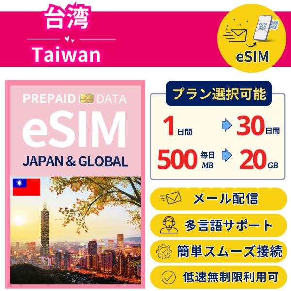 台湾 eSIM Taiwan データ専用｜最短即日メール配信｜選べる容量・日数