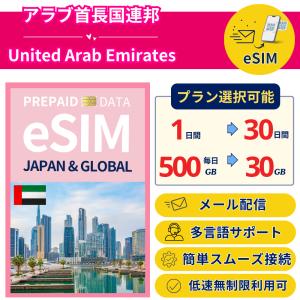 [アラブ首長国連邦 eSIM] 1日-　毎日500MB-30GB 簡単設定 最短即日発行 パスポート不要 サポート充実 留学 短期 出張 追加購入 無制限 United Arab Emirates SIM