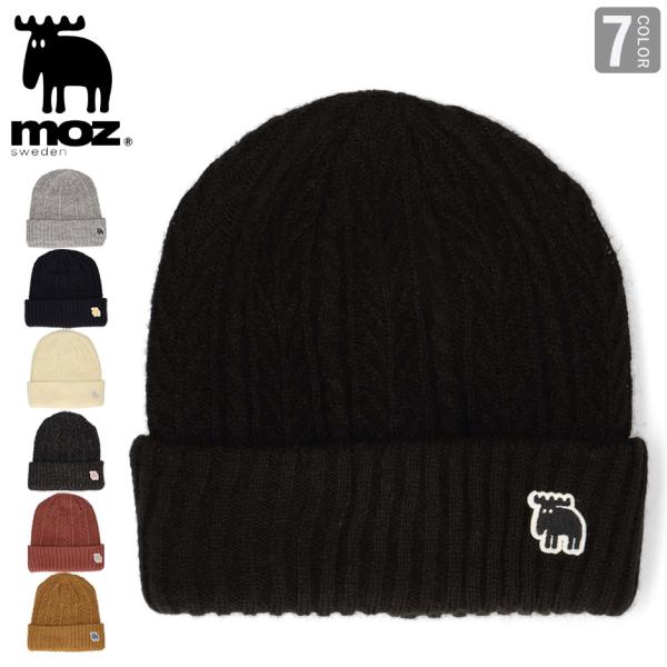 moz モズ ニット帽 レディース メンズ ユニセックス ケーブル編み ワンポイントロゴ ワッチキャ...