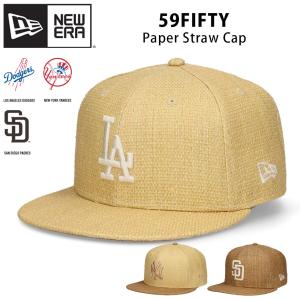 ニューエラ 59FIFTY ペーパーストロー キャップ NEW ERA ドジャース ヤンキース パドレス 麦わら風 LA NY SD フラットバイザー 帽子 大きいサイズ ブランド