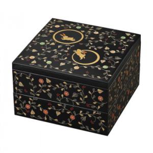 まえじゅう漆器 うさぎ唐草 7.0 二段オードブル 黒内朱 8R-332