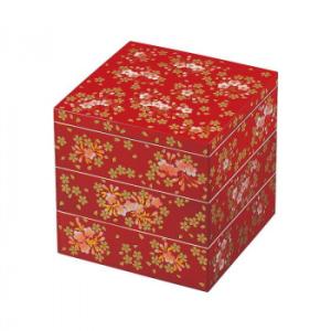 まえじゅう漆器 桜づくし 5.0 三段重 朱 7R-601