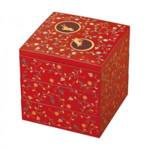 まえじゅう漆器 うさぎ唐草 5.0 三段重 総朱 7R-625
