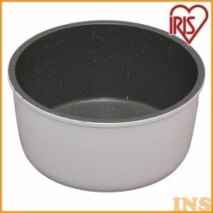 ダイヤモンドコートパン 鍋 16cm IH対応 ISN-P16 ホワイト＆マーブル KITCHEN CHEF アイリスオーヤマ