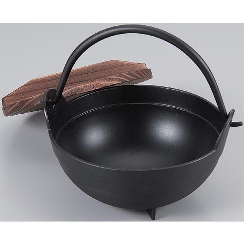 アルミふるさと鍋　15cm　内段付　黒　木蓋付