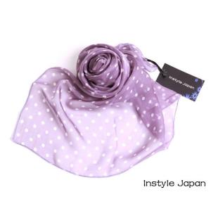 スカーフ レディース ストール シルク100% パープルドット 小 B 紫 パープル 水玉 青 水色...