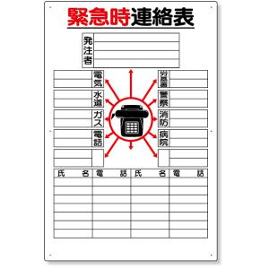 緊急時連絡表 紙 （小）（Ａ２サイズ） 工事 現場 建築 作業 看板 317-44  工事 現場 建築 作業 看板 プレート 工事中 標識 ボード 掲｜inter-shop