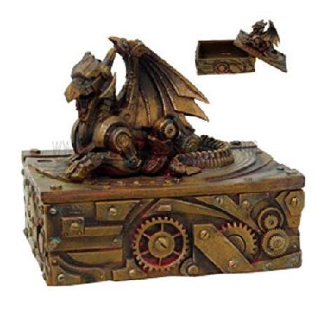 5 Inch Steampunk Dragon Topped Mechanical Box Stat...