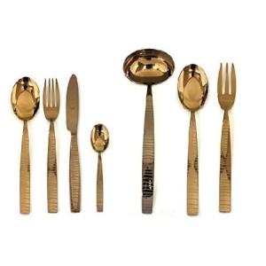 Mepra Tigre Bronzo 51 Pcs Flatware Set - Metallic, Titanium Coated Tableware, Dishwasher Safe Cutlery｜inter-trade