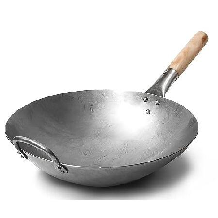 【並行輸入品】 Craft 中華鍋 伝統的な手打ち カーボンスチール パウ 中華鍋 木製とスチールヘ...