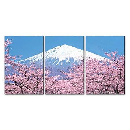 【並行輸入品】 キャンバスプリント ウォールアート 絵 富士山の頂 桜 桜 河口湖 春の日本 3枚 ...