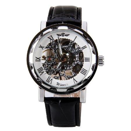 【並行輸入品】 mastopユニセックスブラックレザースタイリッシュなホワイトスケルトンダイヤルha...