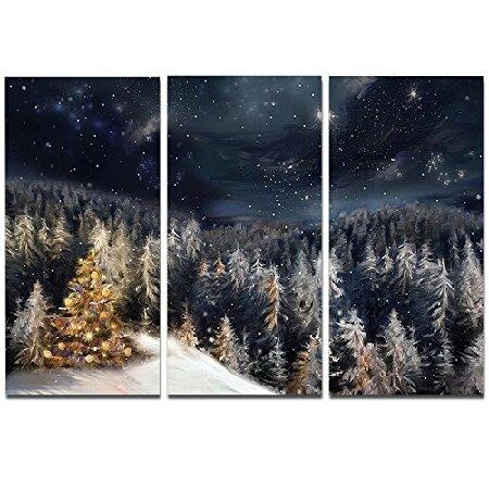 【並行輸入品】 DesignArt Night Forestクリスマスツリー風景キャンバスデジタル印...