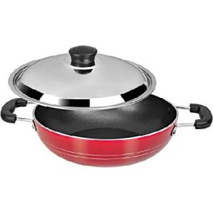 G ＆ D Non-Stick Coating Kadai/Fry Pan with Steel Lid 2.6 mm(Red), Mother's Day Gift｜inter-trade