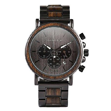 2win メンズ木製腕時計 高級ステンレススチール木製腕時計 メンズクロノグラフ クォーツウォッチ,...