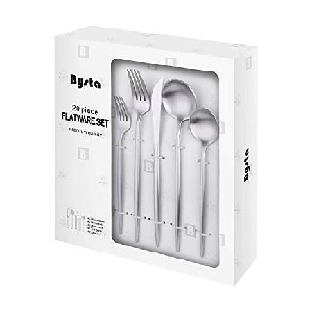 【並行輸入品】 Bysta マットシルバーウェアセット 20ピース ステンレススチール フラットウェ...