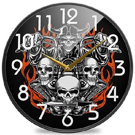 Naanle Custom Motorcycle Skull Round Wall Clock, 9...