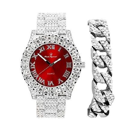 【並行輸入品】 メンズシルバー ビッグロック ローマ字数字 フルアイスアウト カラフルな文字板 腕時...