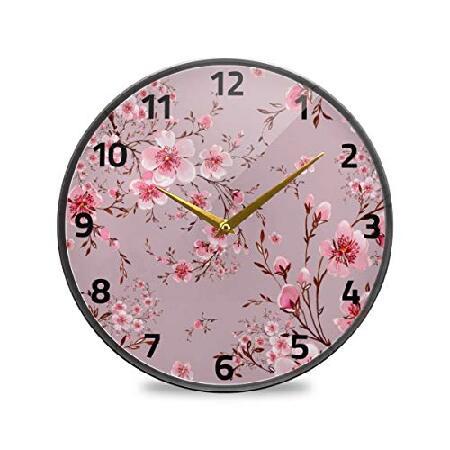 【並行輸入品】 ALAZA ピンクフローラル 桜 壁掛け時計 電池式 静音 カチカチカチ音なし リビ...